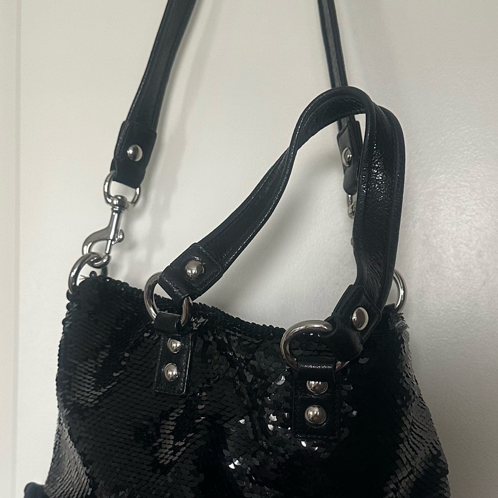 Coach Black Sequin Shoulder Bag with Charm - Picture 2 of 10